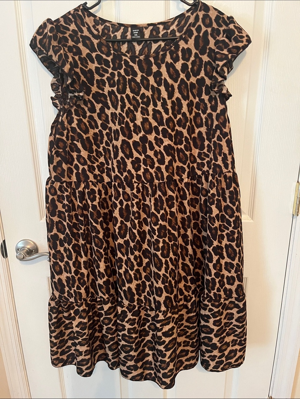 SHEIN Brown and Black Leopard Print Midi Dress